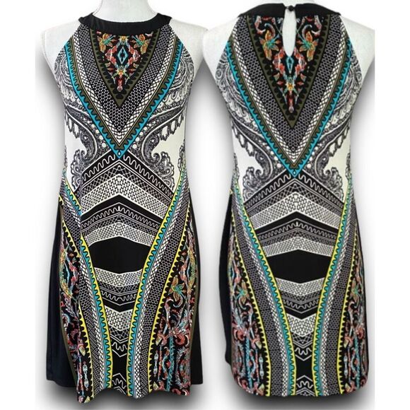 APT.9 Multi Color Tribal & Filligree Print Mini Dress Women’s Size Small Petite - Picture 1 of 10